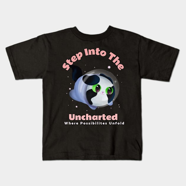 Step Into the Uncharted, Where Possibilities Unfold Funny Cute Cat Astronaut Space Kids T-Shirt by ThreadSupreme